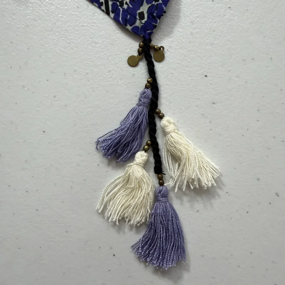 World Market Blue Boho Tassel Scarf Artist’s Cocoon Rayon NWT